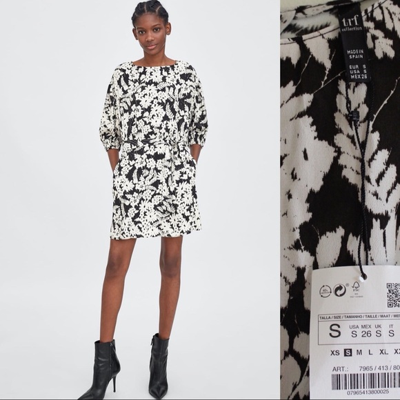 Zara NWT Floral Buttoned & Belted Mini Dress Small - Picture 2 of 9
